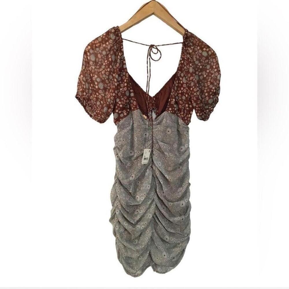 Free People Tessa Storm Combo Boho Floral Print Ruched Mini Dress Size Small - Picture 3 of 4